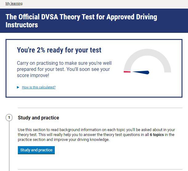 Official DVSA Theory Test Kit for ADIs homepage screenshot