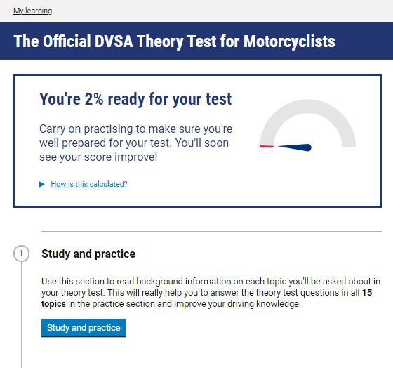 Official DVSA Theory Test Kit for Motorcyclists homepage screenshot
