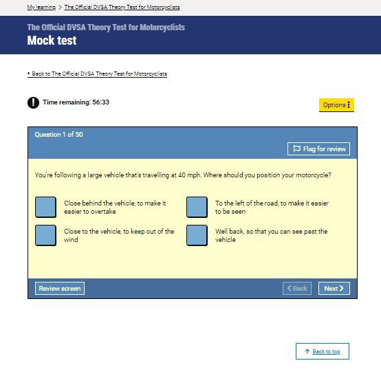 Official DVSA Theory Test Kit for Motorcyclists mock test screenshot